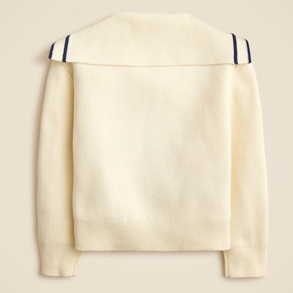 Crewcuts J.Crew Sailor Collar Sweater Girls XXL Ivory Navy Pullover Patch Pocket - Picture 2 of 7